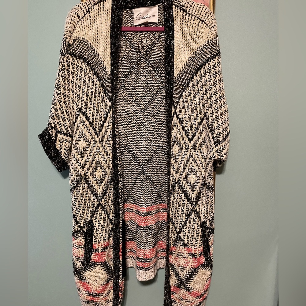 Carol Anderson by Invitation Knit Short Sleeve Cardigan Cream Coral large